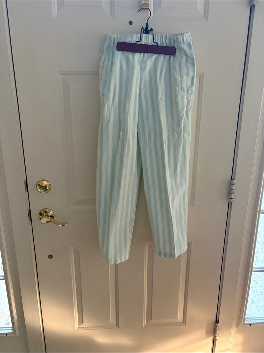 Tommy Hilfiger Mint Green and White Striped Cropped Pants